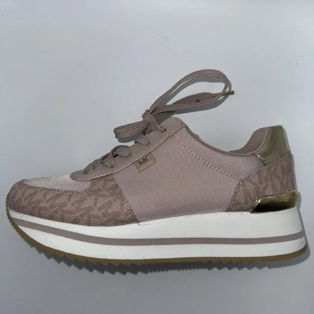 Michael Kors Allie Trainer Pink Gold Logo Platform Sneakers Women’s 6.5M